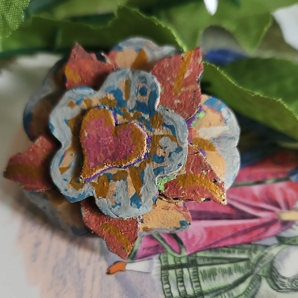 Hand Crafted Painted Floral Genuine Leather Pet Collar Accessory Charm NEW